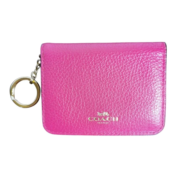 New!  Coach Pebble Leather Bifold Card Wallet in Bright Pink - Picture 2 of 3